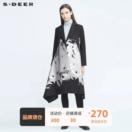 sdeer圣迪奥女装平驳领涂鸦印花A字不规则毛呢大衣S20481840🗝图片
