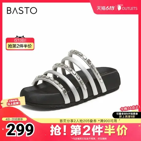 百思图2025夏季新款时尚潮流户外休闲一字拖厚底女拖鞋E5973BT5图片