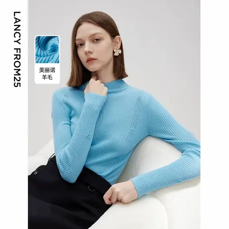 朗姿纯羊毛修身气质上衣设计感打底毛衣开衫女2025春新款毛针织衫图片