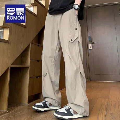 罗蒙伞兵工装裤子男款夏季薄款凉感冰丝速干夏天宽松阔腿休闲长裤商品大图