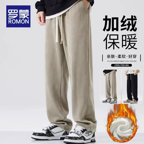 罗蒙秋冬款加绒2025新款男生直筒宽松裤子冬季灯芯绒休闲运动卫裤商品大图