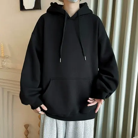 纯色重磅连帽卫衣男美式复古vintage春秋季2023新款古着大码外套商品大图