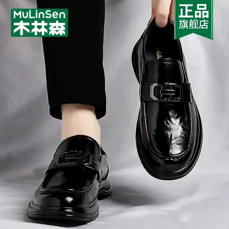 木林森男鞋春季款软底通勤一脚蹬乐福鞋时尚真皮男士商务英伦皮鞋商品大图