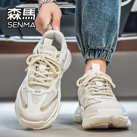 森马男鞋夏季透气网面潮牌百搭运动休闲青少年跑步厚底增高老爹鞋商品大图