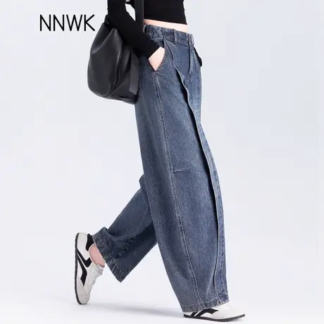 秋季流行风格牛仔裤女2025新款设计感风琴褶阔腿镰刀裤显瘦弯刀裤图片