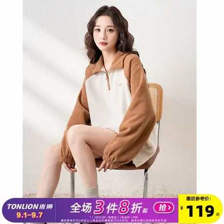 唐狮2025春秋季新款polo领插肩袖休闲卫衣女韩系设计感半高领卫衣图片