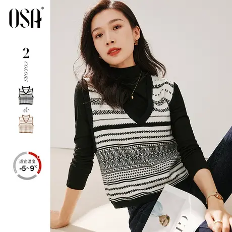 OSA欧莎黑色软糯针织衫马甲背心女秋冬季2022年新款百搭短款上衣图片