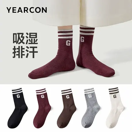 意尔康女袜3双装女式长筒袜运动休闲高筒女士简约字母袜子跑步商品大图