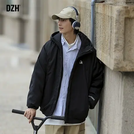 男生高街连帽棉服男韩版潮流冬季情侣冬装黑色冲锋衣外套oversize商品大图