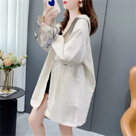 设计感绑绳连帽风衣外套女秋季2022新款宽松休闲百搭工装夹克上衣商品大图