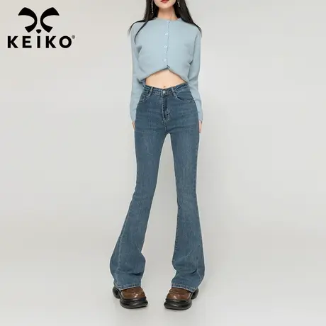 KEIKO 微喇叭牛仔裤女2023秋冬高腰弹力显瘦小个子马蹄裤拖地裤子图片