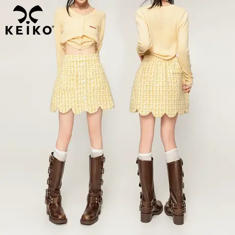 KEIKO 高级感格纹粗花呢半身裙秋冬小香风高腰显瘦A字包臀短裙子图片