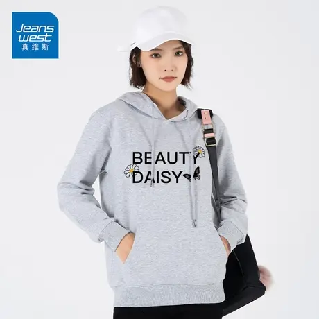 真维斯连帽卫衣女2023春季新款字母印花休闲运动长袖打底衫潮图片