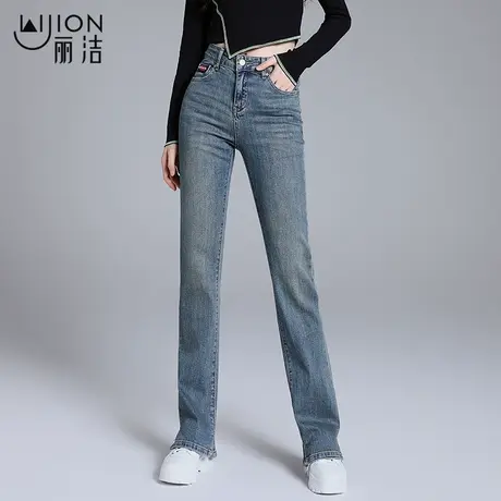 丽洁女裤微喇裤喇叭牛仔裤女春秋季新款复古蓝修身显瘦高腰长裤子商品大图