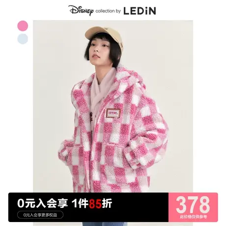 【迪士尼联名】乐町格纹毛毛厚外套休闲秋冬新款毛绒上衣宽松休闲图片