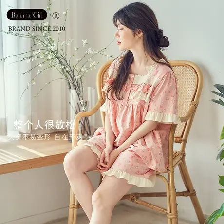Bananagirl睡衣女夏季纯棉短袖短裤碎花套装女士可外穿家居服韩版商品大图