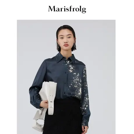 【商场同款】玛丝菲尔女装秋新款墨绿色泼墨国风衬衫A1BW31379商品大图