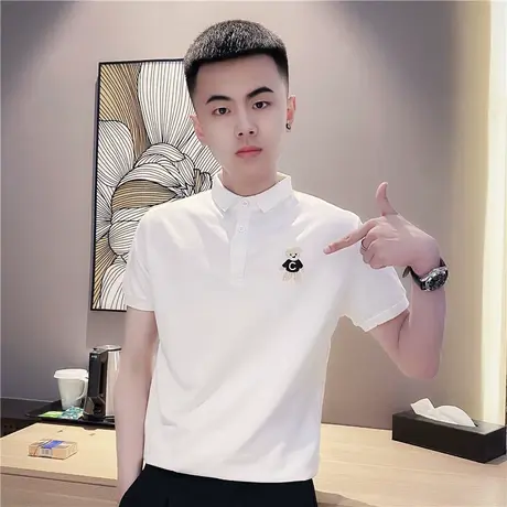 夏季男t恤polo衫短袖翻领修身半袖刺绣潮流痞帅刺绣小熊休闲体恤商品大图