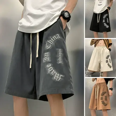 发泡印花宽松阔腿运动短裤男夏季薄款休闲裤美式复古潮牌五分裤子商品大图