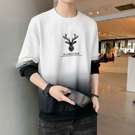 圆领卫衣长袖T恤男2023年春季新款男士秋衣内搭打底衫春装上衣服商品大图