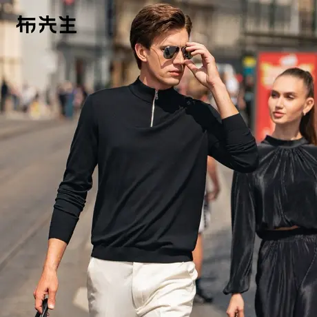 MrBu布先生拉链立领黑色羊毛t恤春秋减龄显瘦羊毛衫男BT12191商品大图
