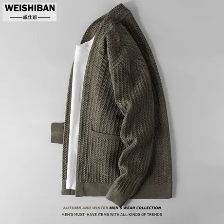 高级感针织假两件开衫男春秋季圆领重磅两件拼接外套青年套头线衣商品大图