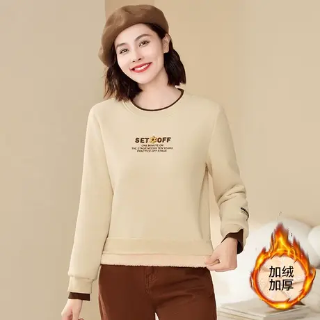 加绒加厚卫衣女秋冬2022年新款时尚羊羔绒上衣圆领保暖打底衫外套图片