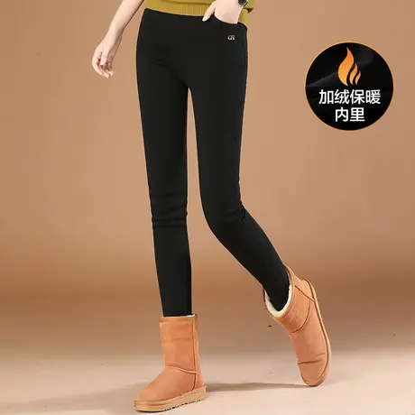 韩潮袭人松紧腰修身加绒打底休闲裤女2023冬季新款百搭小脚裤子厚商品大图