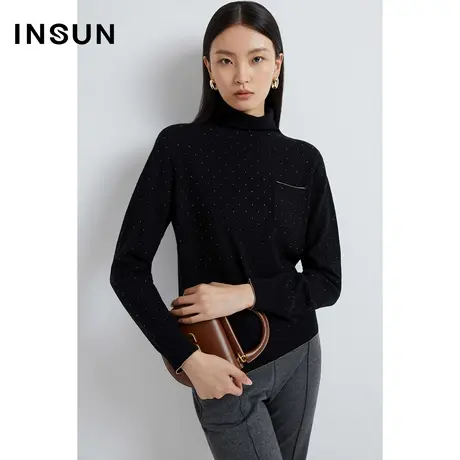 INSUN恩裳奥莱冬季高领吸睛细钻羊毛针织衫商品大图