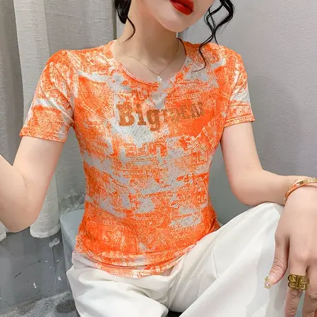 女装2024新款潮时尚涂鸦印花T恤短袖夏洋气百搭小衫别致网红上衣图片
