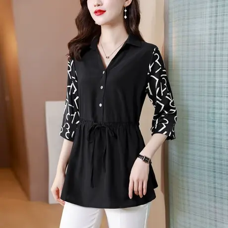 中长款大码衬衫女春夏季2023年新款七分袖时尚高级感薄款遮肚衬衣图片