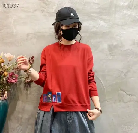 春秋薄款打底衫女2023时尚休闲刺绣卫衣外穿百搭小个子宽松上衣潮商品大图