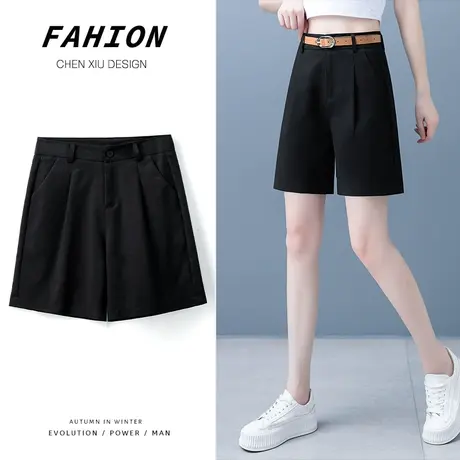 2024春夏新款西装五分裤女高腰宽松显瘦外穿阔腿中裤直筒短裤薄款商品大图