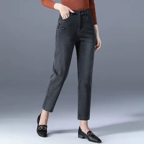 黑色高腰牛仔裤女妈妈九分萝卜裤女士大码哈伦裤老爹裤2024年新款商品大图