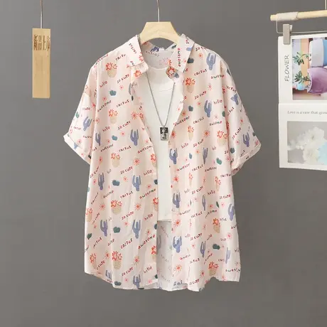 轻薄透气纯棉衬衫女短袖夏季2024新款宽松外搭衬衣防晒衫开衫上衣图片