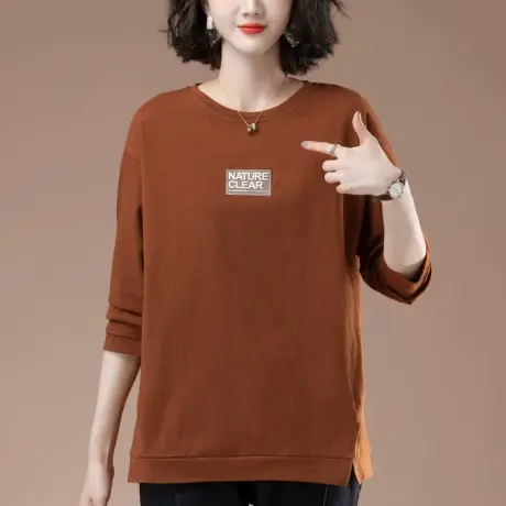 加肥加大码长袖t恤女春秋季新款纯棉宽松显瘦中年妈妈外穿打底衫商品大图