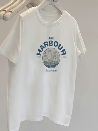 白色仿棉正肩短袖t恤女2023新款夏季美式复古宽松大码显瘦上衣服商品大图