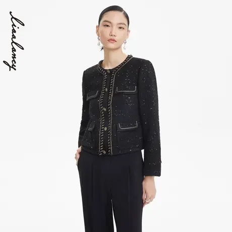 LANCY/朗姿秋季新款小香风长袖外套女高级感通勤圆领气质女装奥莱商品大图