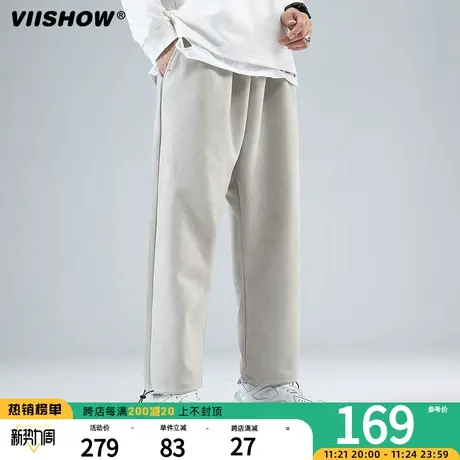 VIISHOW直筒运动裤男春秋季麂皮绒休闲裤垂感宽松阔腿宽松卫裤男商品大图