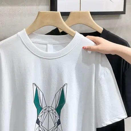 新款潮流设计感压胶印花圆领短袖打底宽松休闲情侣美式街头t恤男商品大图