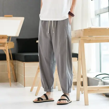 裤子男夏季休闲工装裤百搭运动裤痞帅哈伦潮牌九分束脚裤宽松裤子商品大图