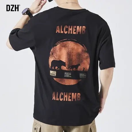 男士纯棉短袖男暗黑高街ins超火宽松百搭印花原宿风T恤2024新款潮商品大图