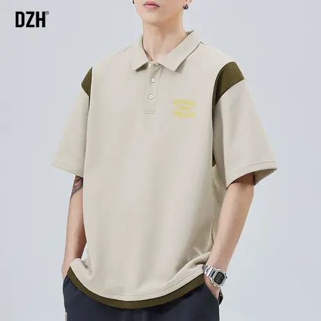 男士翻领短袖polo衫男潮牌痞帅2024年新款假两件美式t恤夏季男装商品大图