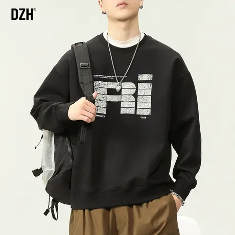 男士圆领黑色卫衣美式重磅潮牌外套男春秋款宽松新款男款情侣秋装商品大图