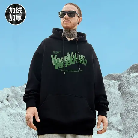 oversize港风简约卫衣男潮牌ins潮流大码男装秋冬季加绒连帽外套图片