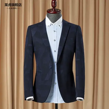 春季男士休闲西装外套时尚修身韩版印花青年潮帅气新款单西服上衣商品大图