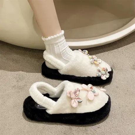 包头半拖鞋女秋季新款2023厚底两穿百搭ins女鞋子网红外穿毛毛鞋商品大图