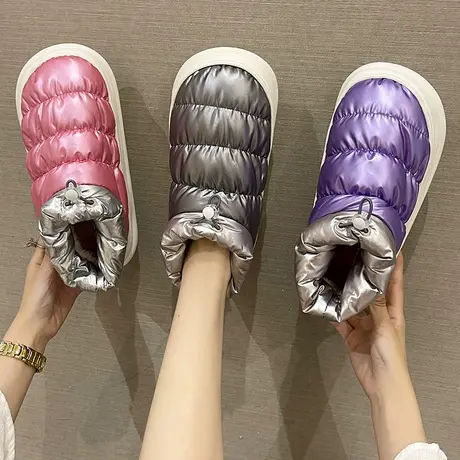 棉拖鞋女冬季羽绒防水室内外穿包跟加厚毛绒保暖家居厚底防滑棉鞋商品大图