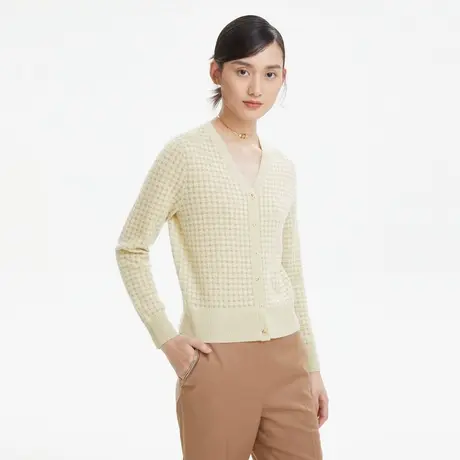 LANCY/朗姿羊毛开衫女秋季新款高级长袖V领针织衫外套女奥莱商品大图