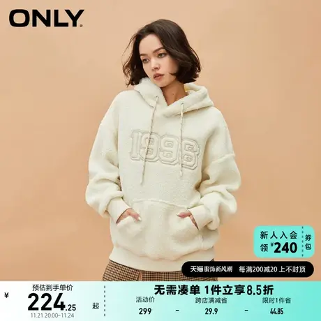 ONLY奥莱秋季新款时尚休闲宽松刺绣拼色长袖连帽卫衣女商品大图